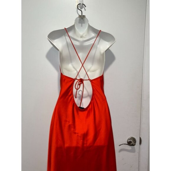 RESA Red Satin Madison Slip Open Back Women MidiDress Size Small - Picture 7 of 12